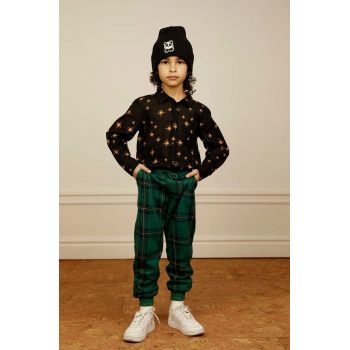 Mini Rodini pantaloni de trening din bumbac pentru copii culoarea verde, modelator