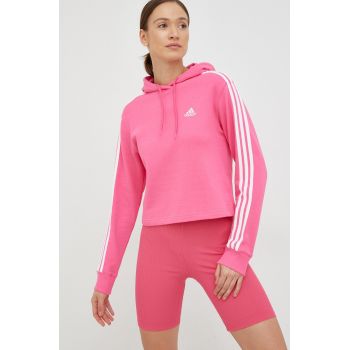 Adidas hanorac de bumbac femei, culoarea roz, cu glugă, cu imprimeu