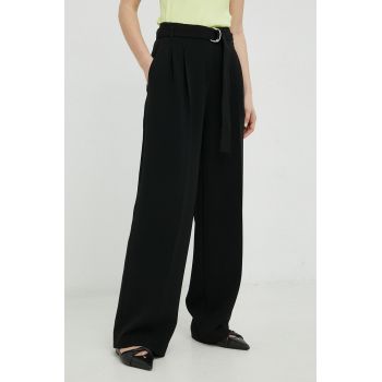 BOSS pantaloni femei, culoarea negru, drept, high waist