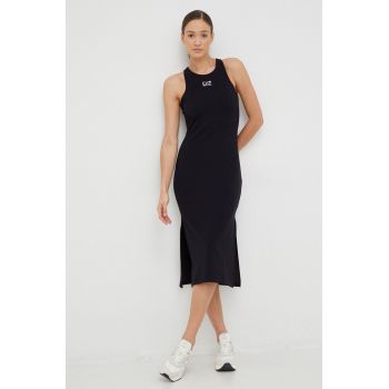 EA7 Emporio Armani rochie culoarea negru, midi, drept