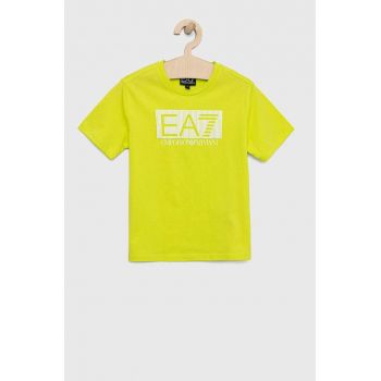 EA7 Emporio Armani tricou de bumbac pentru copii culoarea verde, cu imprimeu