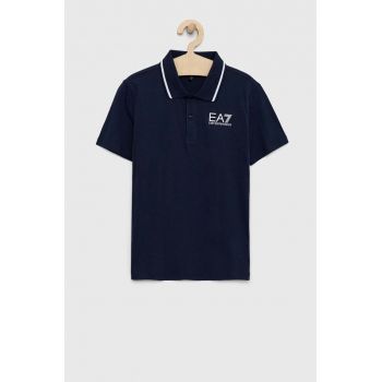 EA7 Emporio Armani tricouri polo din bumbac pentru copii culoarea albastru marin, neted ieftin