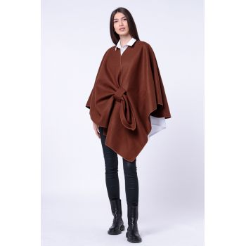 Jacheta trendy stil poncho, din stofa maro