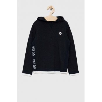 Pepe Jeans pulover de bumbac pentru copii Logan Hoodie culoarea albastru marin ieftin