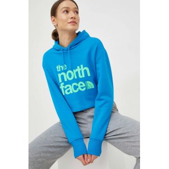 The North Face hanorac de bumbac femei, cu glugă, cu imprimeu