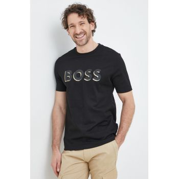 BOSS tricou din bumbac culoarea negru, cu imprimeu