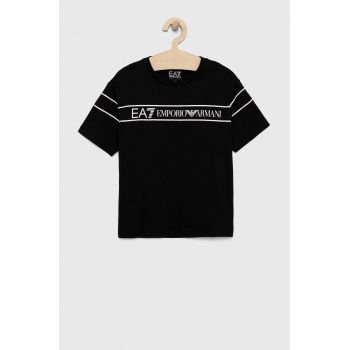 EA7 Emporio Armani tricou de bumbac pentru copii culoarea negru, cu imprimeu