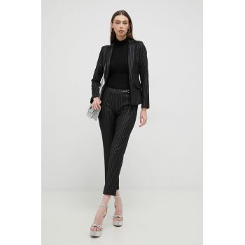 Morgan pantaloni femei, culoarea negru, mulata, medium waist