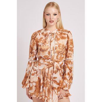 Camasa-tunica cu model floral si insertii din dantela crosetata