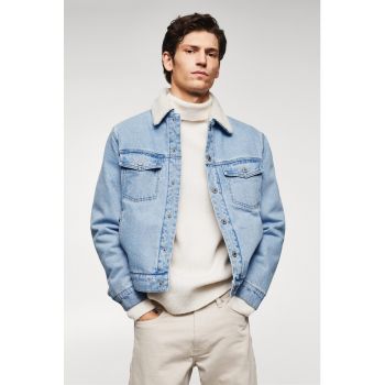 Jacheta de denim cu captuseala de blana sharling sintetica Wasp