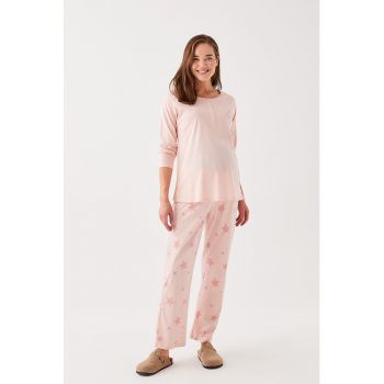 Pijama din bumbac cu imprimeu pentru gravide