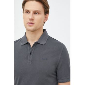 BOSS polo de bumbac Boss Casual culoarea gri, neted