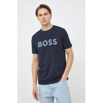 BOSS tricou din bumbac BOSS CASUAL barbati, culoarea albastru marin, cu imprimeu