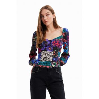 Desigual bluza femei, culoarea negru, modelator