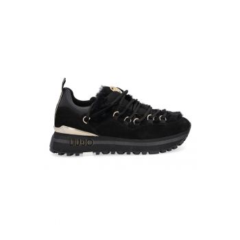 Pantofi sport de piele si piele ecologica cu garnituri de blana sintetica