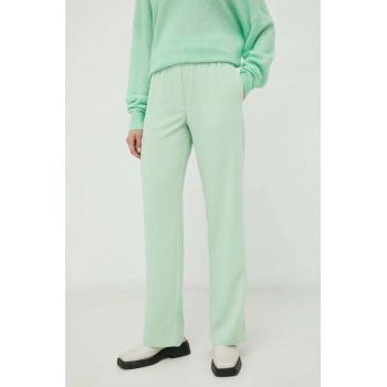 Samsoe Samsoe pantaloni femei, culoarea verde, drept, high waist