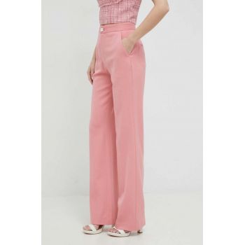 Custommade pantaloni din lana Petry femei, culoarea roz, lat, high waist