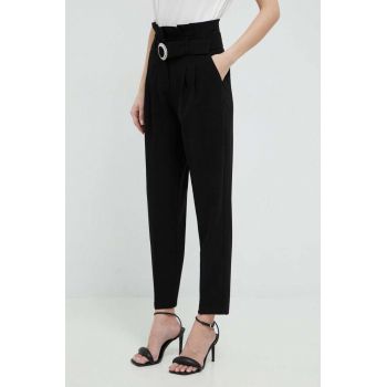 Morgan pantaloni femei, culoarea negru, drept, high waist