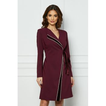 Rochie LaDonna bordo tip sacou cu rever si cordon din catifea ieftina