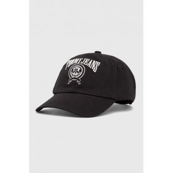 Tommy Jeans șapcă de baseball din bumbac culoarea negru, cu imprimeu