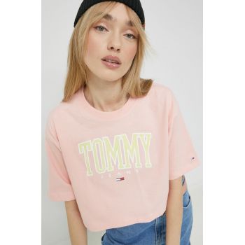 Tommy Jeans tricou din bumbac culoarea roz