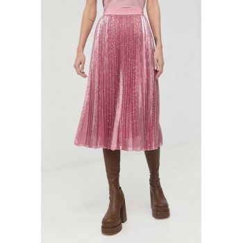 Weekend Max Mara fusta culoarea roz, midi, evazati