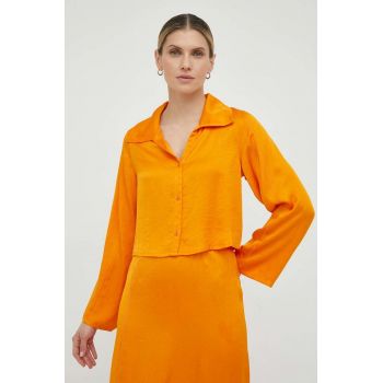 American Vintage camasa femei, culoarea portocaliu, cu guler clasic, regular de firma originala