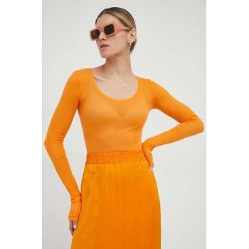 American Vintage longsleeve din bumbac culoarea portocaliu