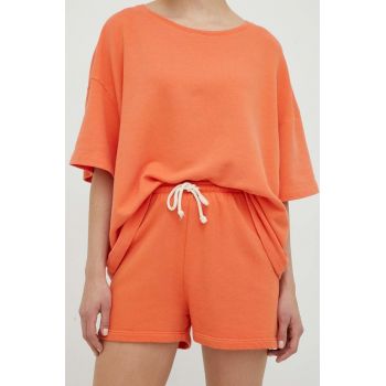 American Vintage pantaloni scurti femei, culoarea portocaliu, neted, high waist