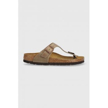 Birkenstock slapi de piele Gizeh femei, culoarea maro, cu toc plat