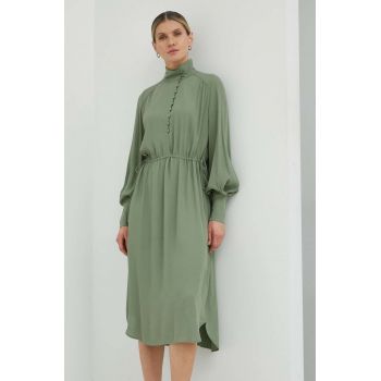 Bruuns Bazaar rochie Lilli Lyra culoarea verde, midi, evazati