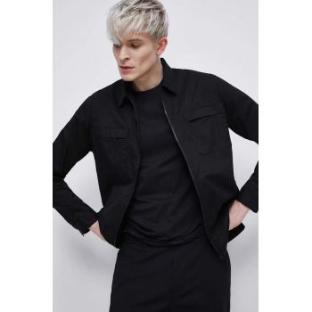 Medicine camasa din bumbac barbati, culoarea negru, cu guler clasic, relaxed