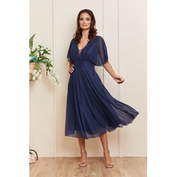 Rochie de ocazie din voal cu glitter Darling Bleumarin