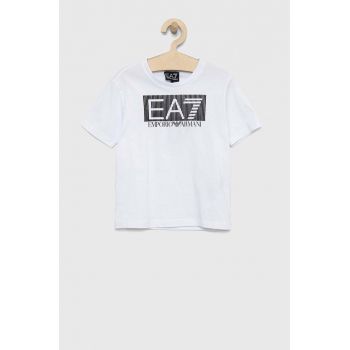 EA7 Emporio Armani tricou de bumbac pentru copii culoarea alb, cu imprimeu