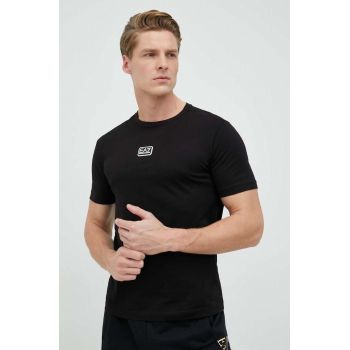 EA7 Emporio Armani tricou din bumbac culoarea negru, cu imprimeu