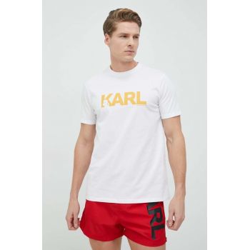 Karl Lagerfeld tricou din bumbac culoarea alb, cu imprimeu