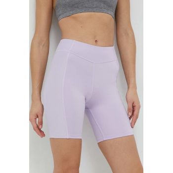 Reebok pantaloni scurți de yoga femei, culoarea violet, neted, high waist de firma originali