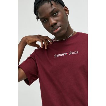 Tommy Jeans tricou din bumbac culoarea bordo, cu imprimeu