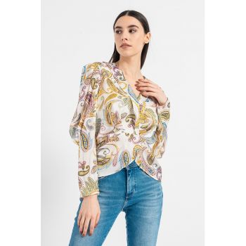 Bluza crop cu model floral si decolteu in V