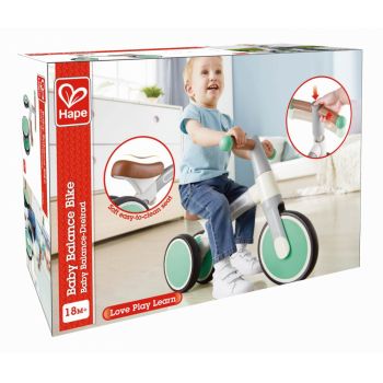 Tricicleta copii de echilibru Hape cu 3 roti verde, cadru din aliaj de aluminiu, scaun reglabil, roti fabricate din material spumant TPU moale si flexibil