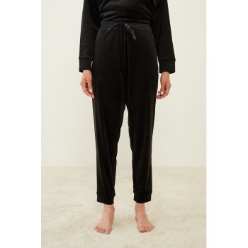 Pantaloni de pijama catifelati cu buzunare oblice