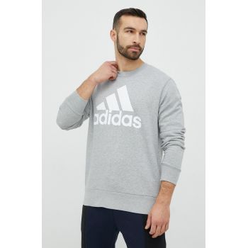 Adidas hanorac de bumbac barbati, culoarea gri, cu imprimeu