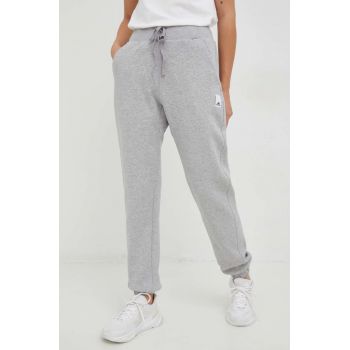 Adidas pantaloni de trening femei, culoarea gri, melanj de firma original