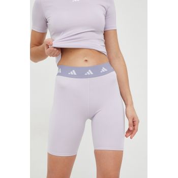 Adidas Performance pantaloni scurți de antrenament femei, culoarea violet, neted, high waist ieftini