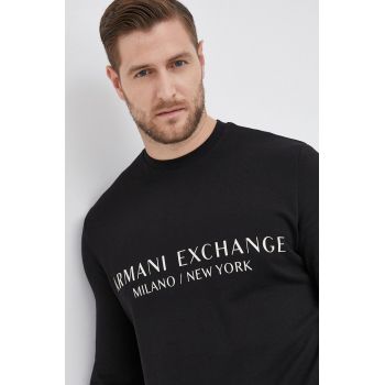 Armani Exchange Hanorac de bumbac bărbați, culoarea negru, cu imprimeu