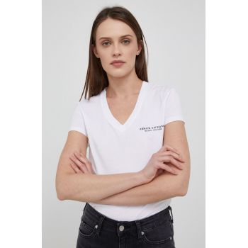 Armani Exchange tricou din bumbac culoarea alb