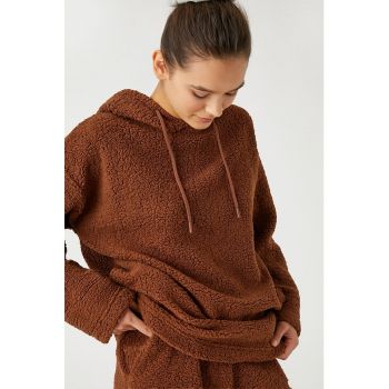 Hanorac din material teddy cu snur
