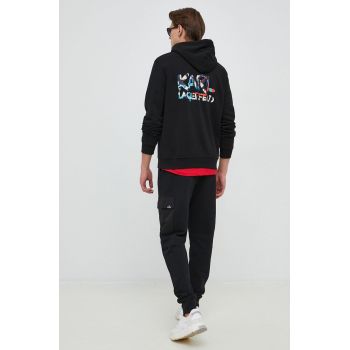 Karl Lagerfeld bluza barbati, culoarea negru, cu glugă, cu imprimeu