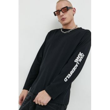 Karl Lagerfeld Jeans longsleeve din bumbac culoarea negru, cu imprimeu