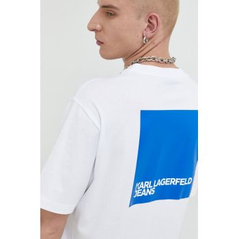 Karl Lagerfeld Jeans tricou din bumbac culoarea alb, cu imprimeu